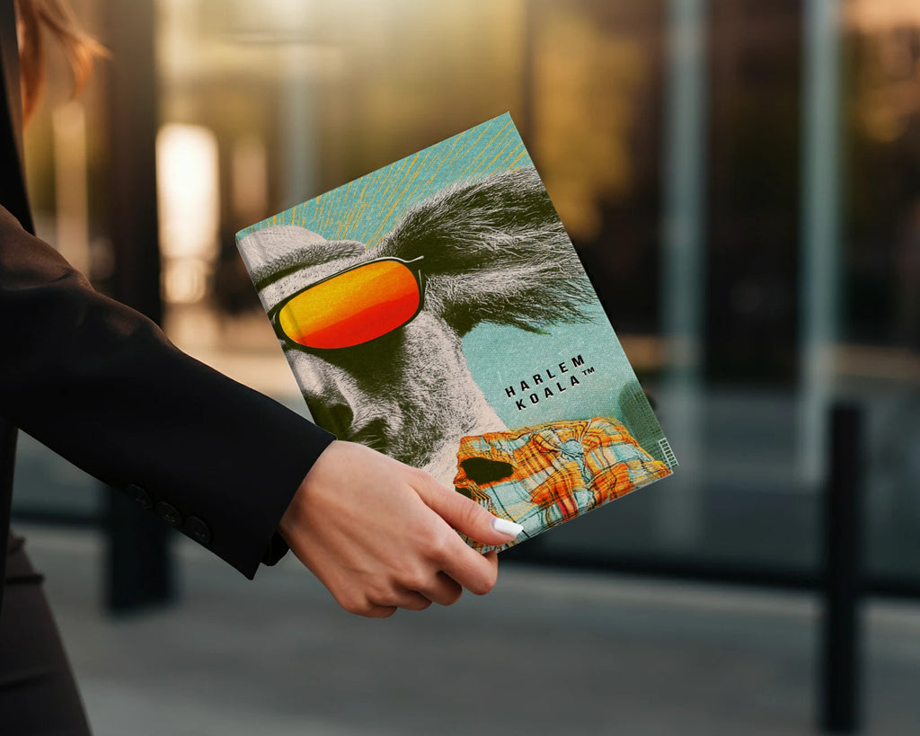 Hardcover book with koala wearing sunglasses and text "HARLEM KOALA".